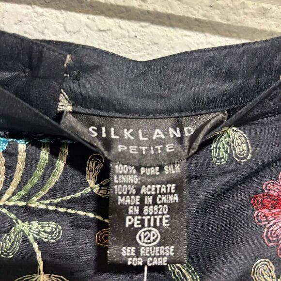 Silkland Short Pencil Skirt 12 Petites Black Floral Embroidered Lined Back Zip - Picture 4 of 8